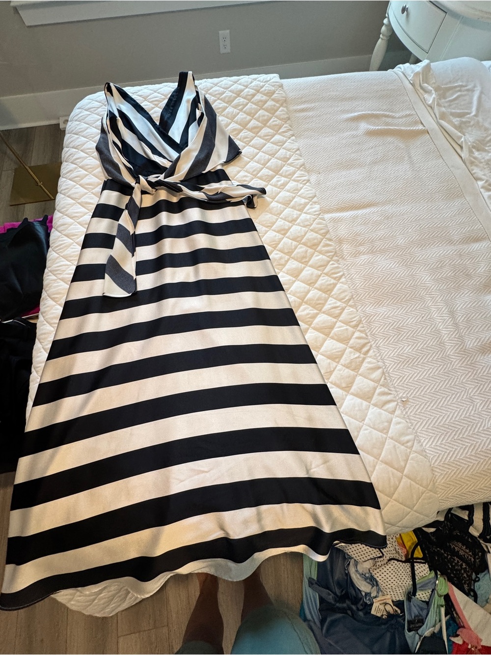 White House Black Market Black and White Striped Maxi Dress
